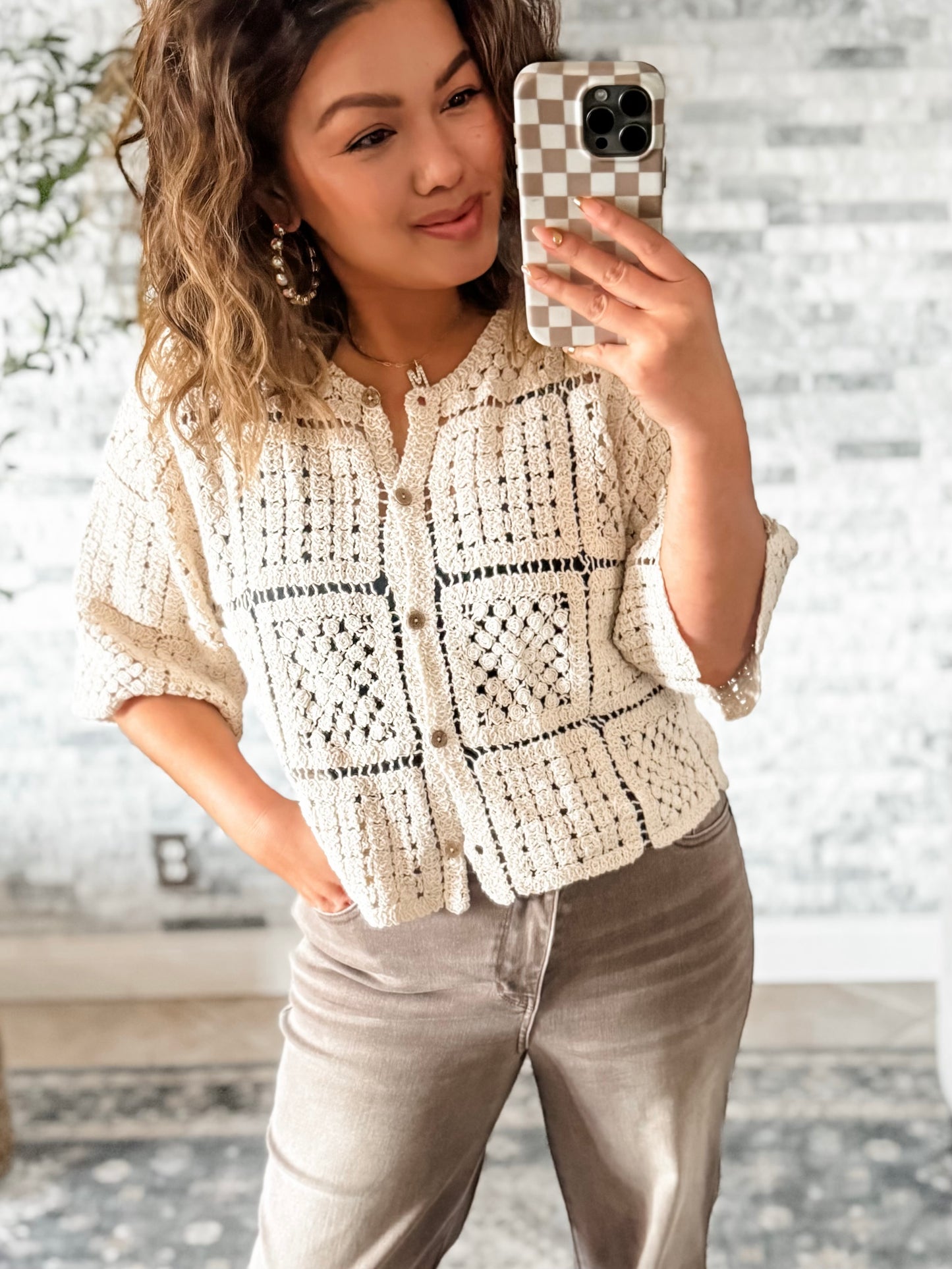 HONEYCOMB BOHO CROCHET CARDIGAN TOP