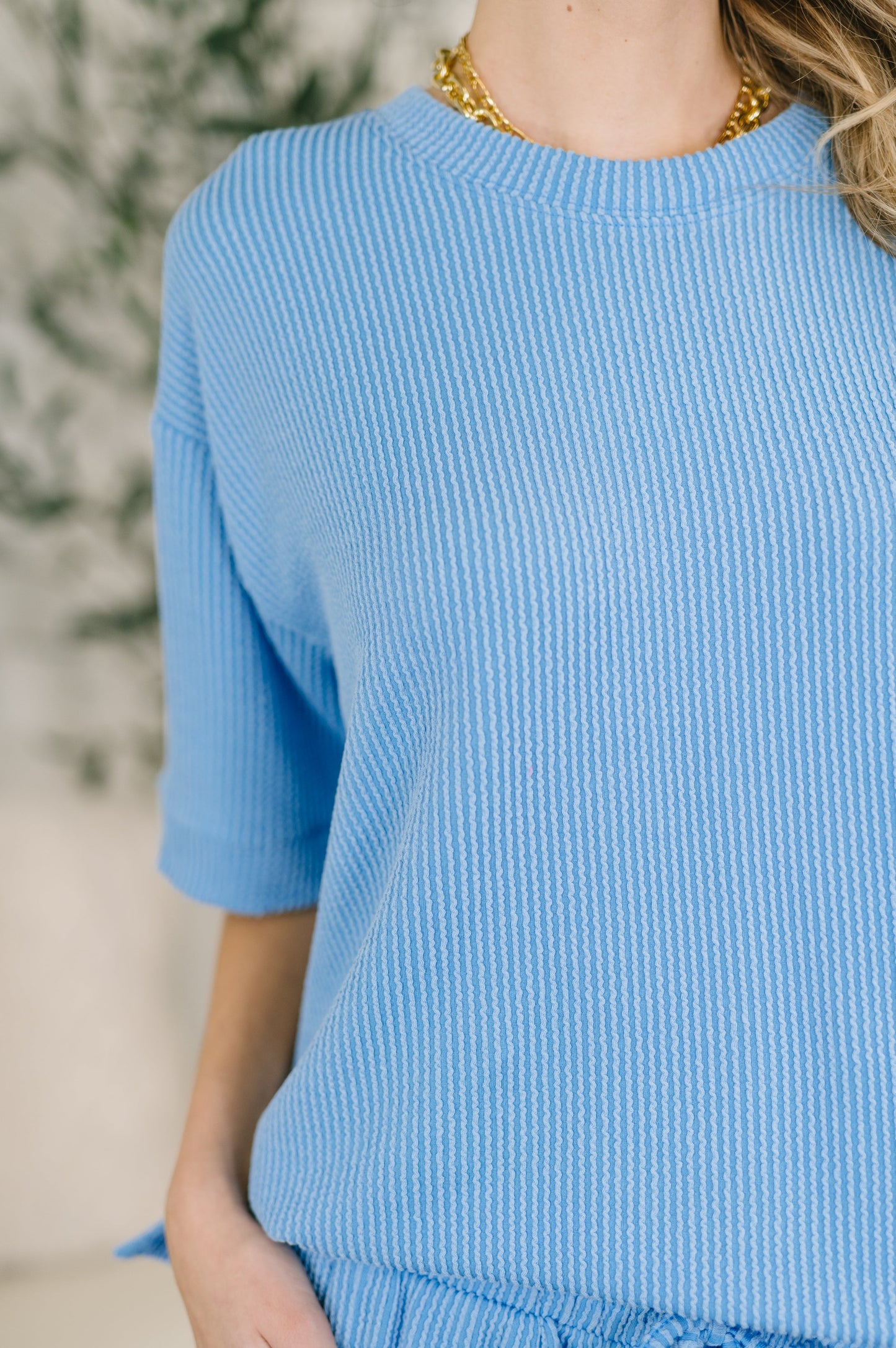 FIGHT THE FEELING WAVY RIBBED SET in SKY BLUE