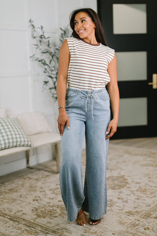 JUDY BLUE HIGH RISE PALAZZO FEATHERWEIGHT JEANS w/ DRAWCORD