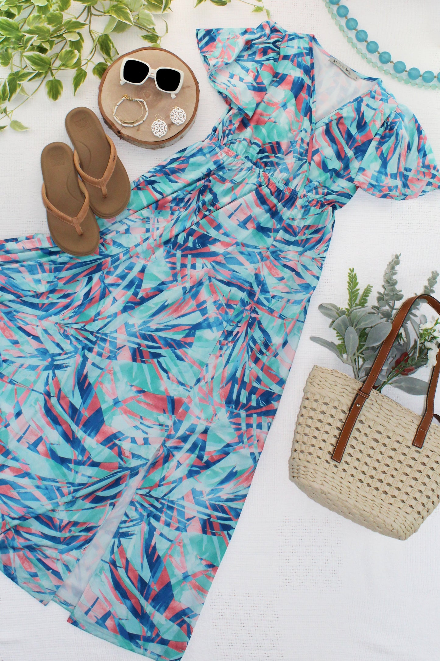 Millie Maxi Dress - Abstract Aqua Breeze