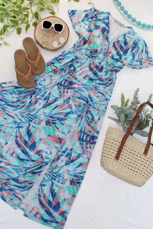 Millie Maxi Dress - Abstract Aqua Breeze