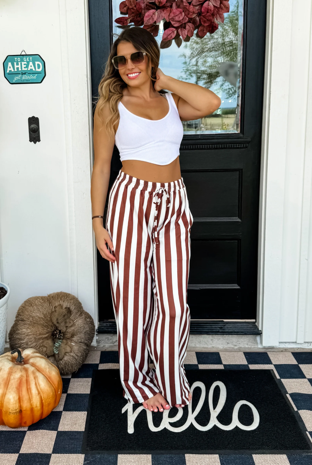 STRIPED BUTTER SOFT PANTS in BROWN