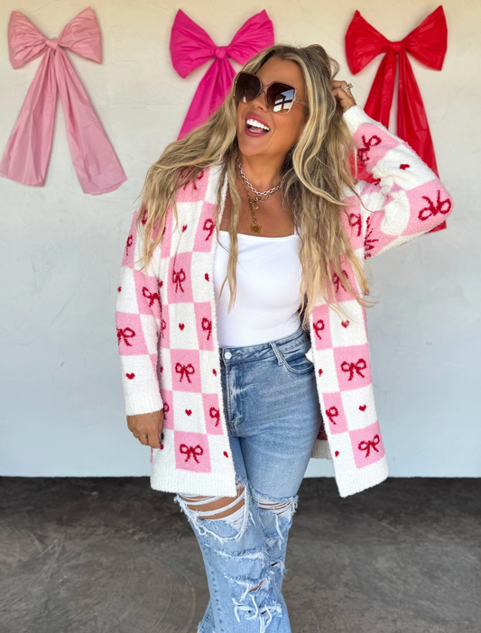 BOW CHECK CLOUD CARDIGAN