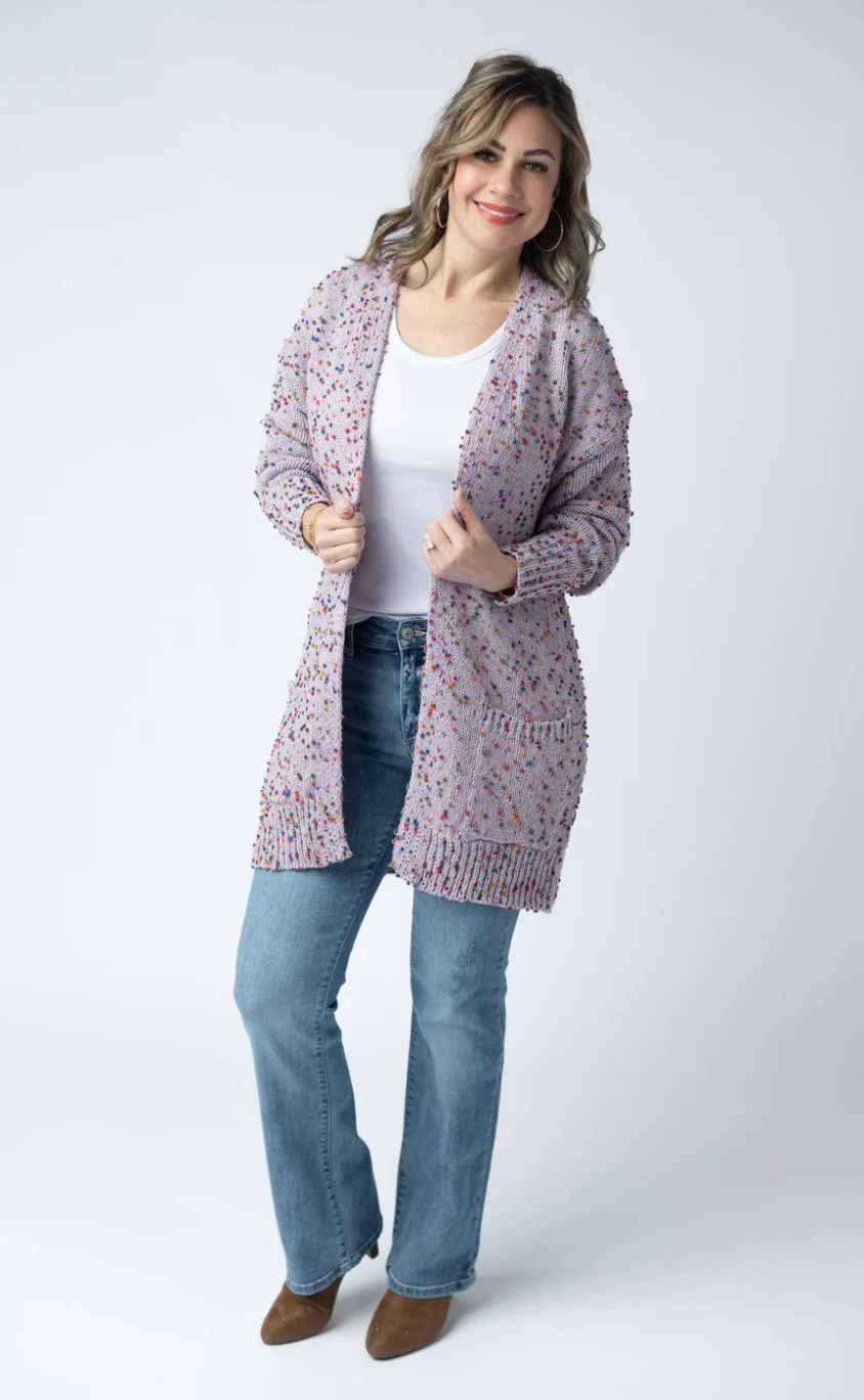 CARLY CONFETTI CARDIGAN - LAVENDER