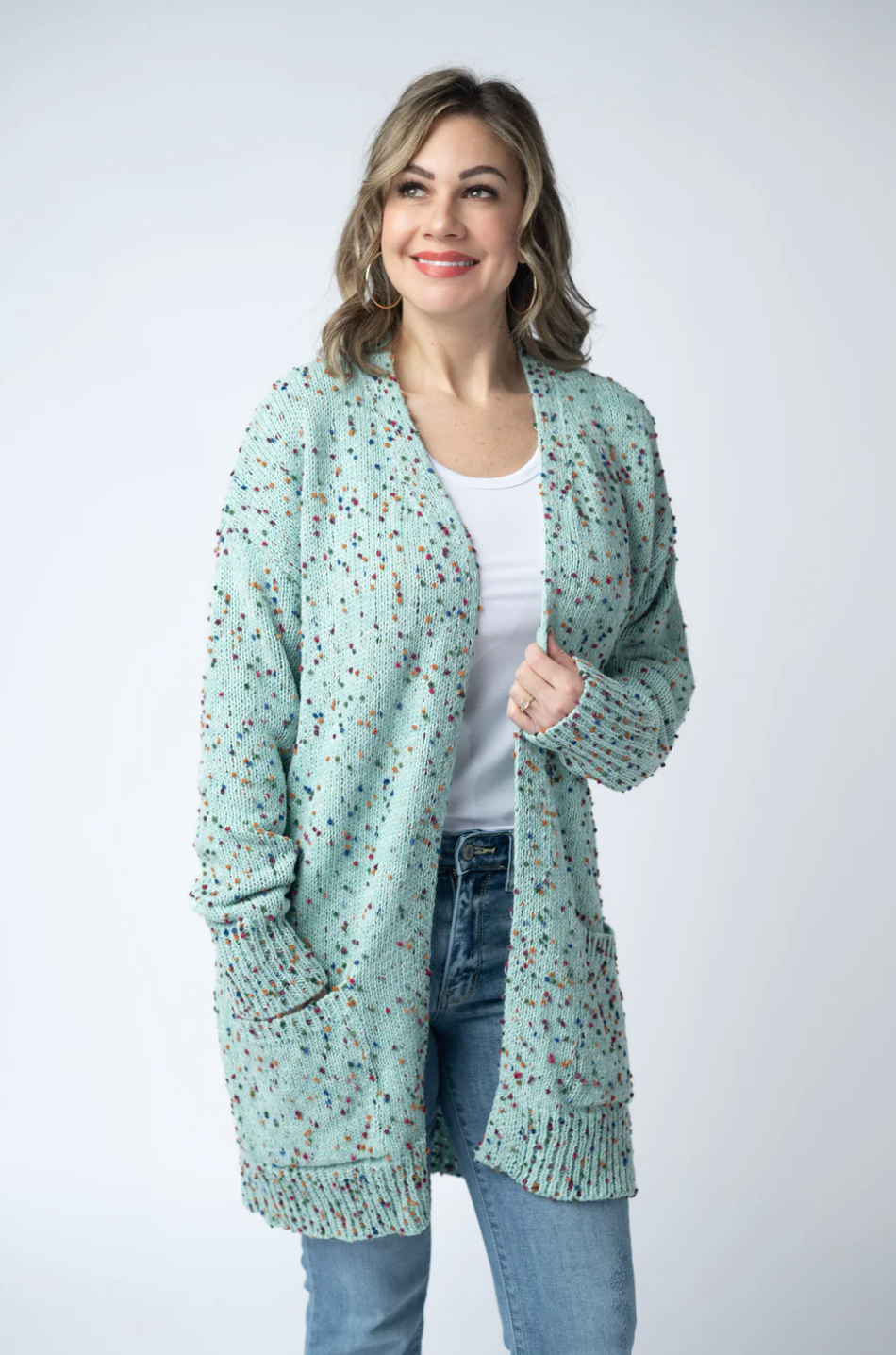 CARLY CONFETTI CARDIGAN - AQUA BLUE