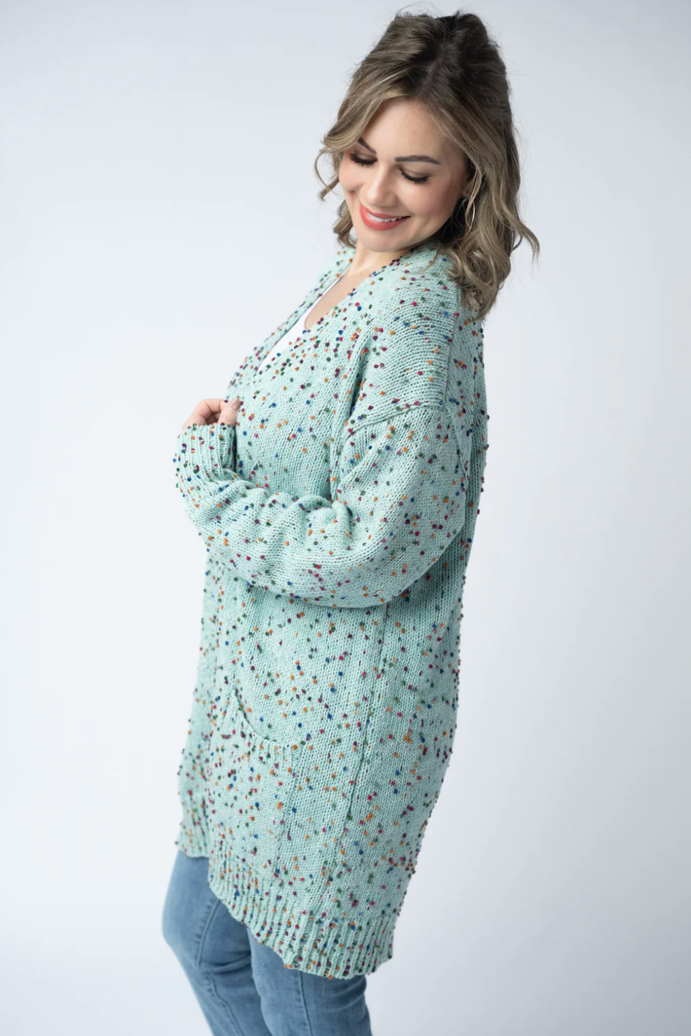 CARLY CONFETTI CARDIGAN - AQUA BLUE