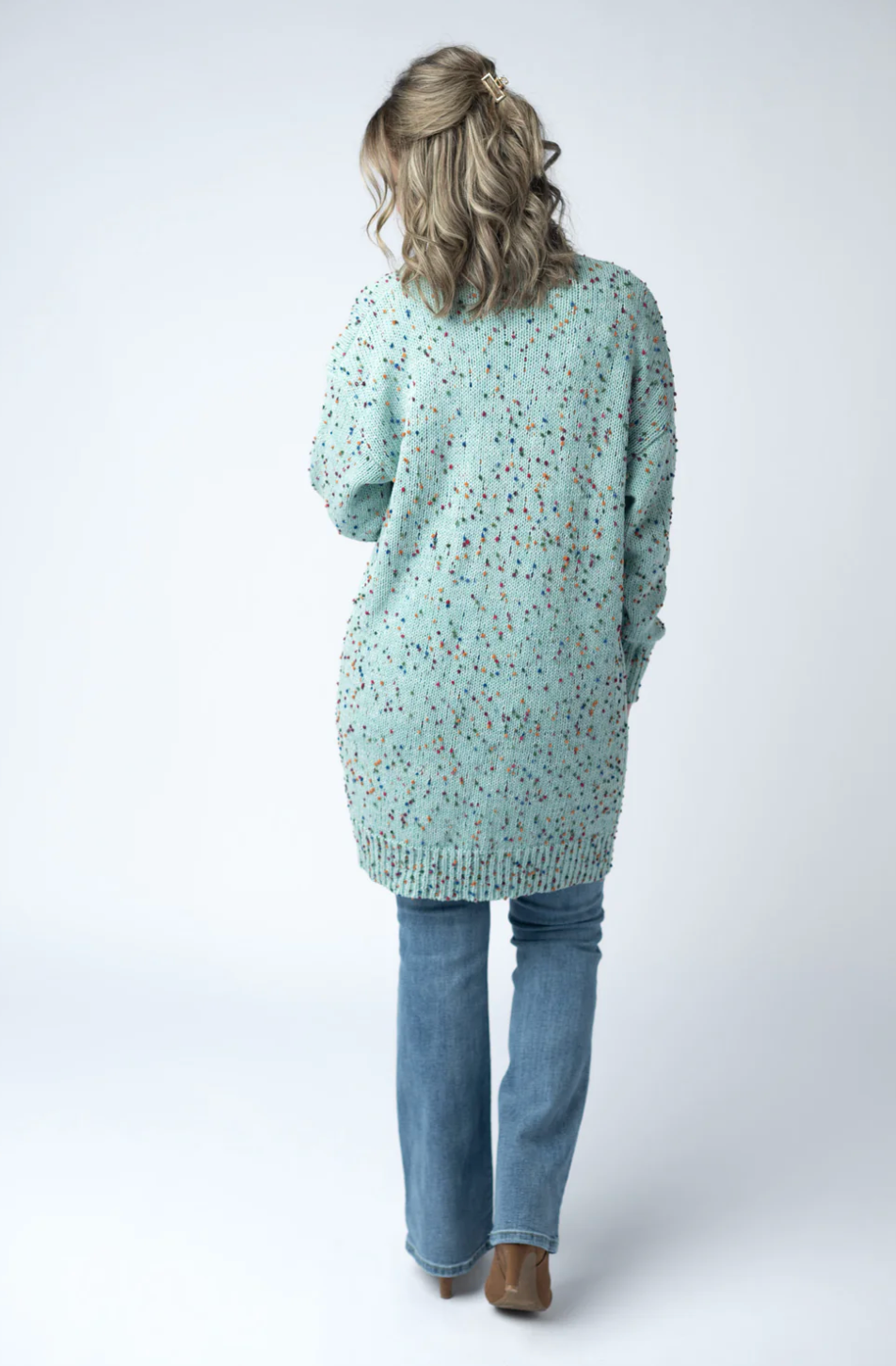 CARLY CONFETTI CARDIGAN - AQUA BLUE