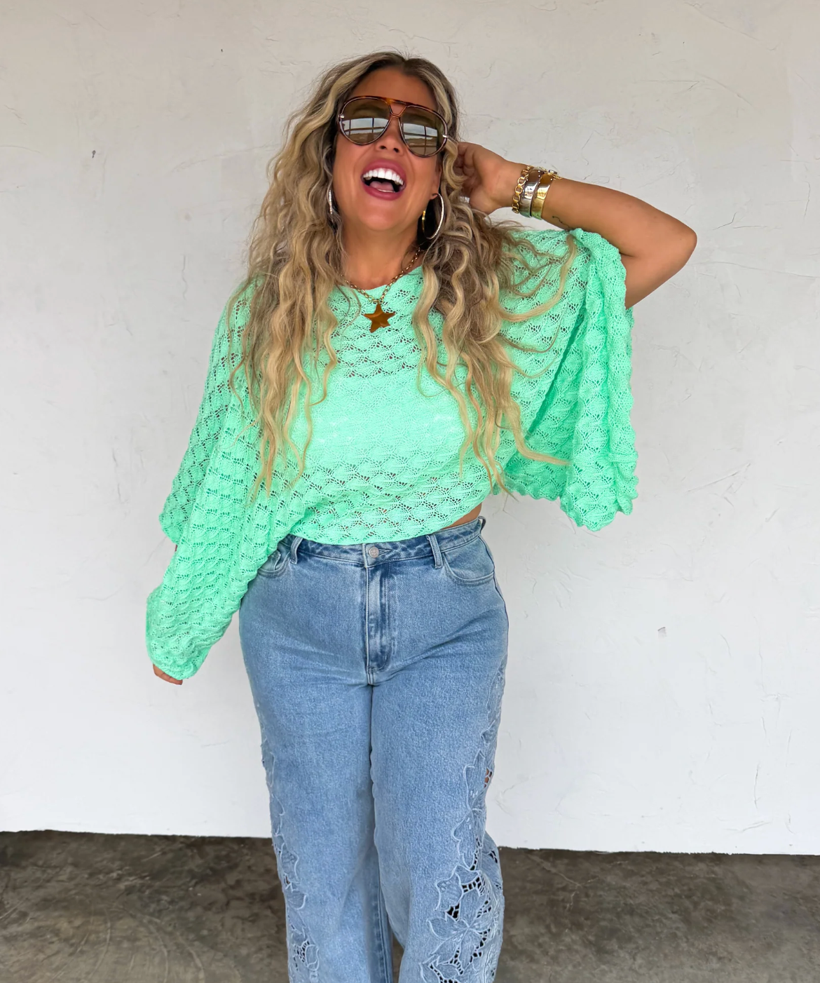FREE SPIRIT BELL SLEEVE TOP in MINT
