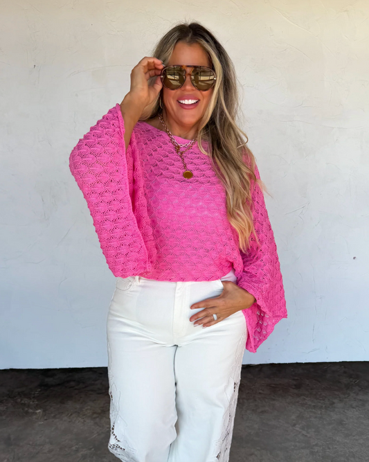 FREE SPIRIT BELL SLEEVE TOP in PINK