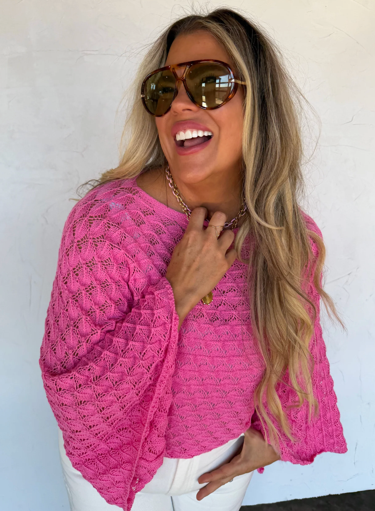 FREE SPIRIT BELL SLEEVE TOP in PINK