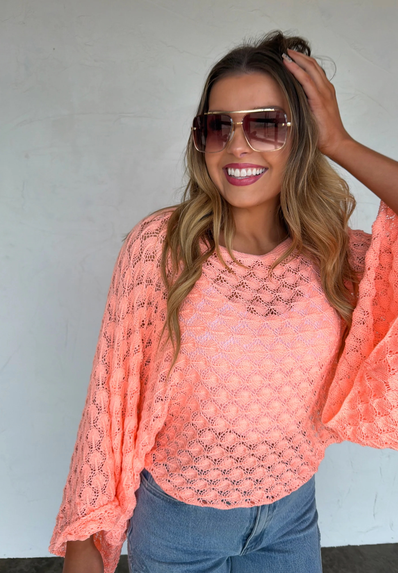 FREE SPIRIT BELL SLEEVE TOP in PEACH