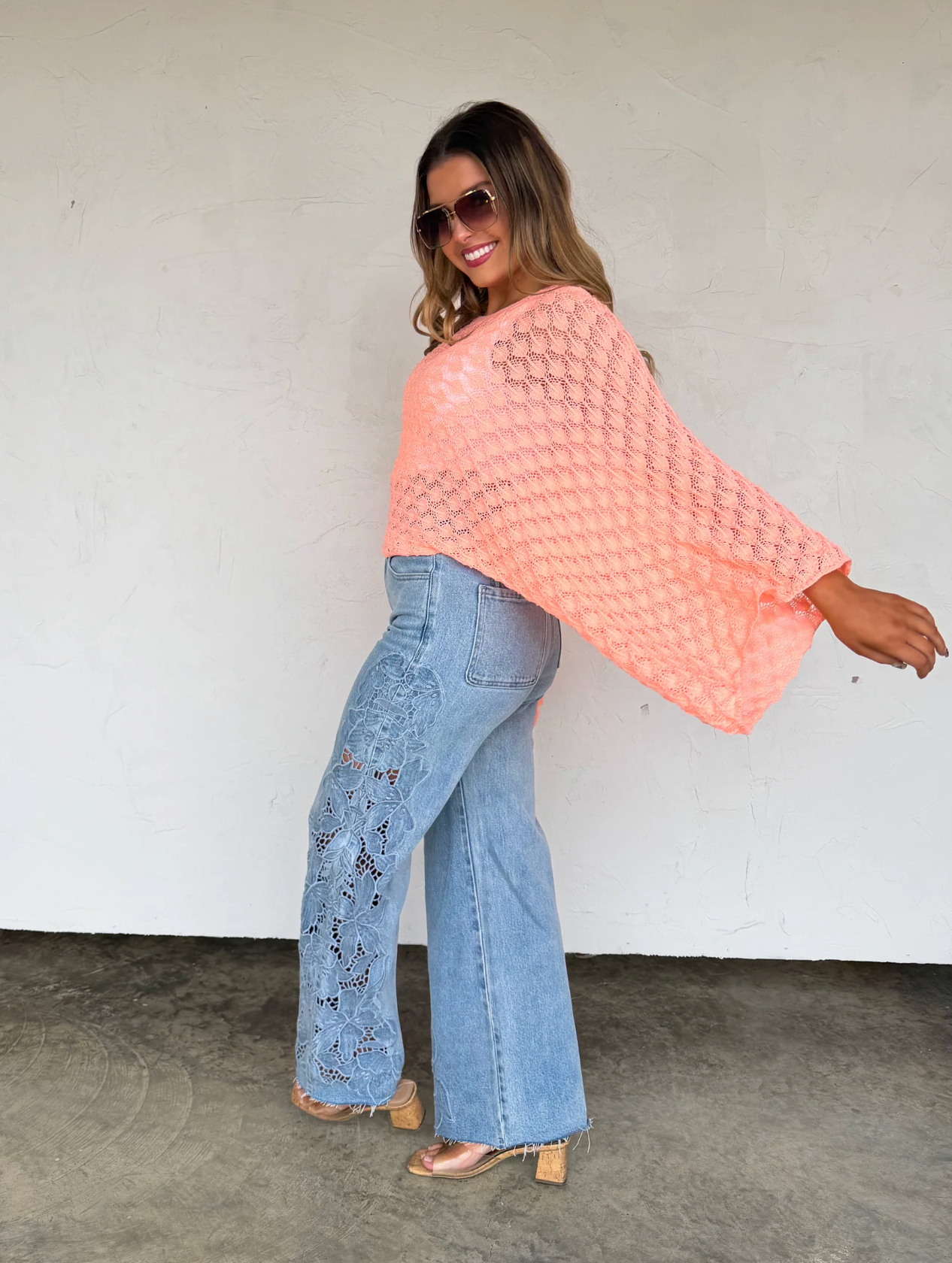 FREE SPIRIT BELL SLEEVE TOP in PEACH