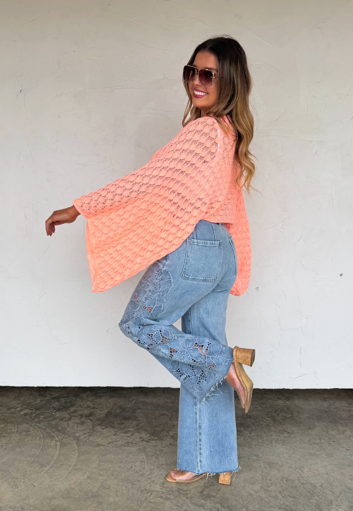 FREE SPIRIT BELL SLEEVE TOP in PEACH