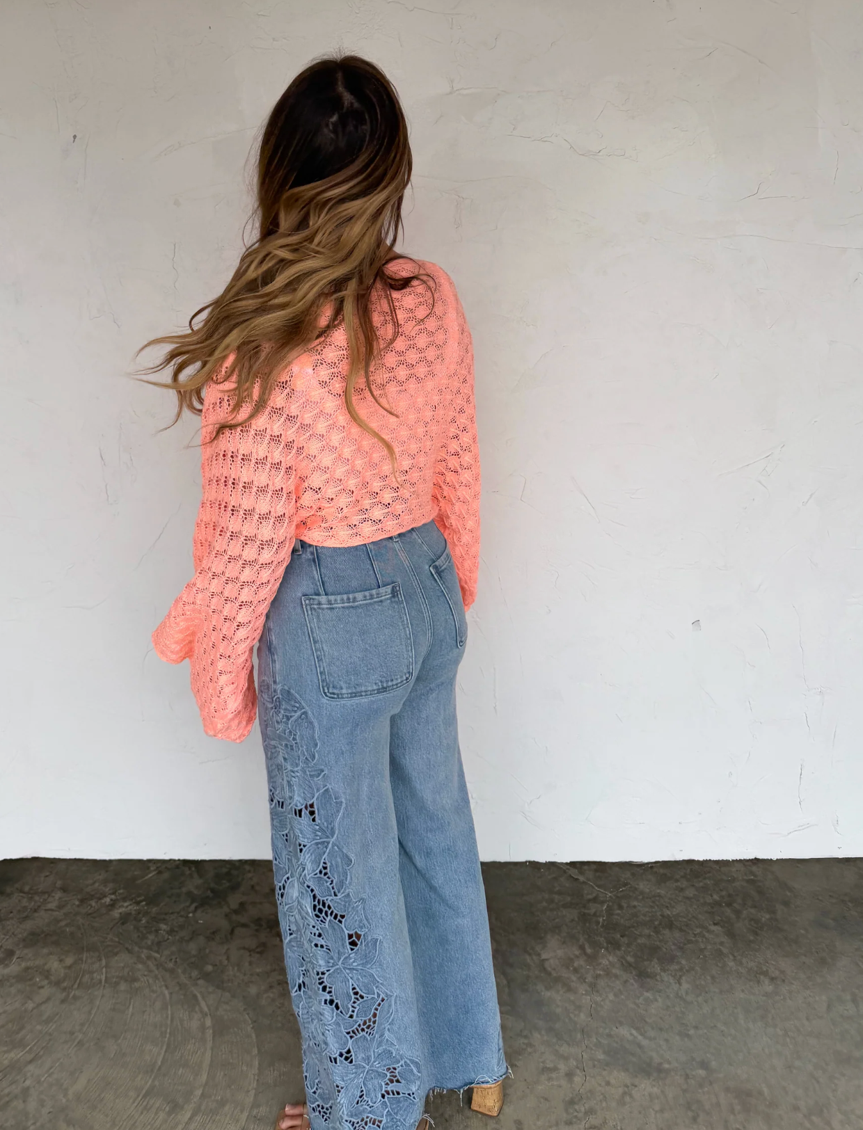 FREE SPIRIT BELL SLEEVE TOP in PEACH