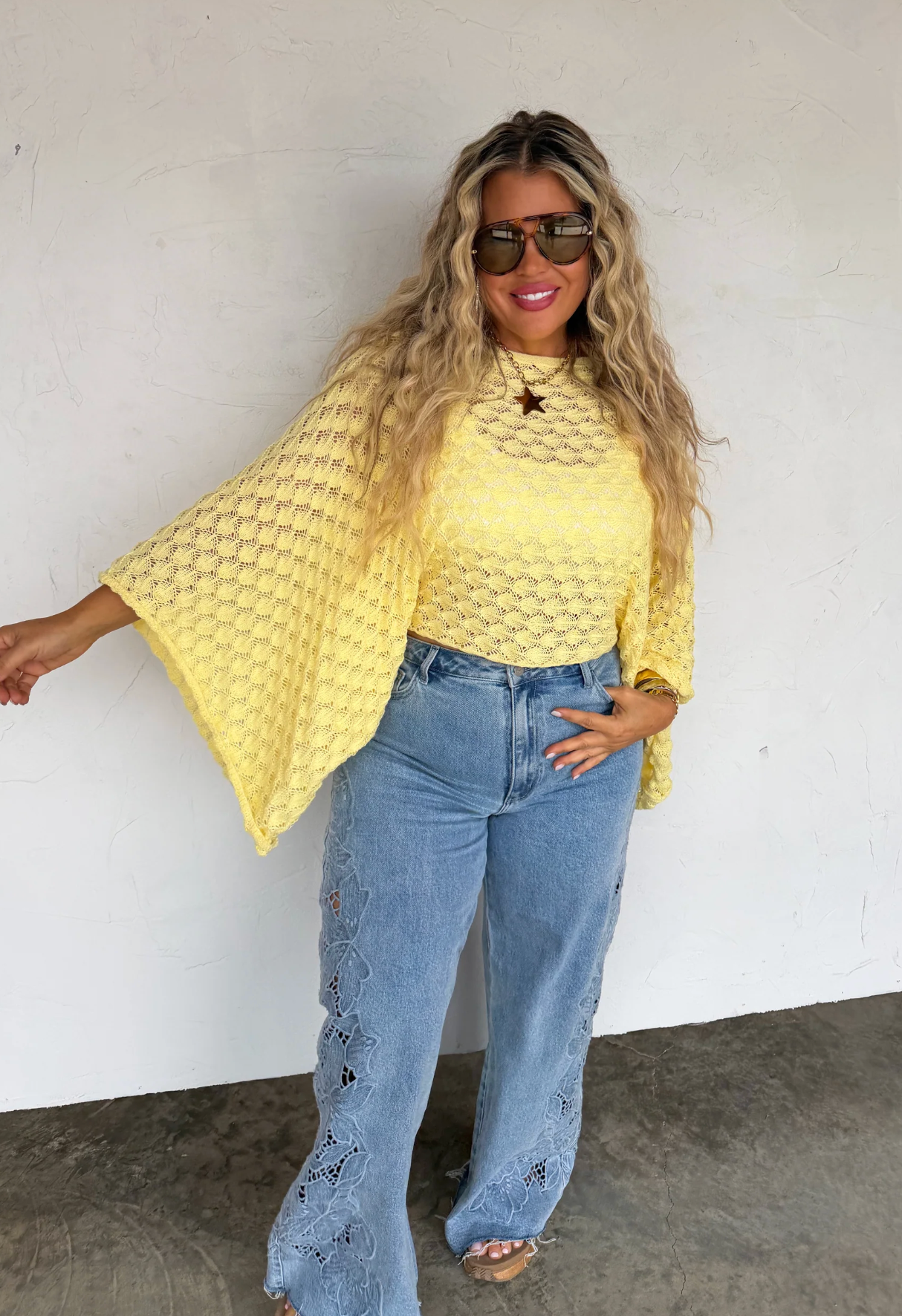 FREE SPIRIT BELL SLEEVE TOP in YELLOW
