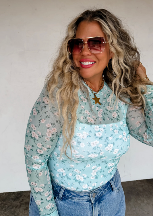 DRESS IT UP MESH TOPS - SAGE FLORAL