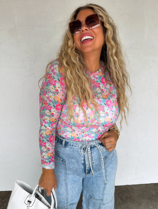 DRESS IT UP MESH TOPS - PINK FLORAL