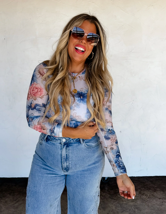 DRESS IT UP MESH TOPS - BLUE FLORAL