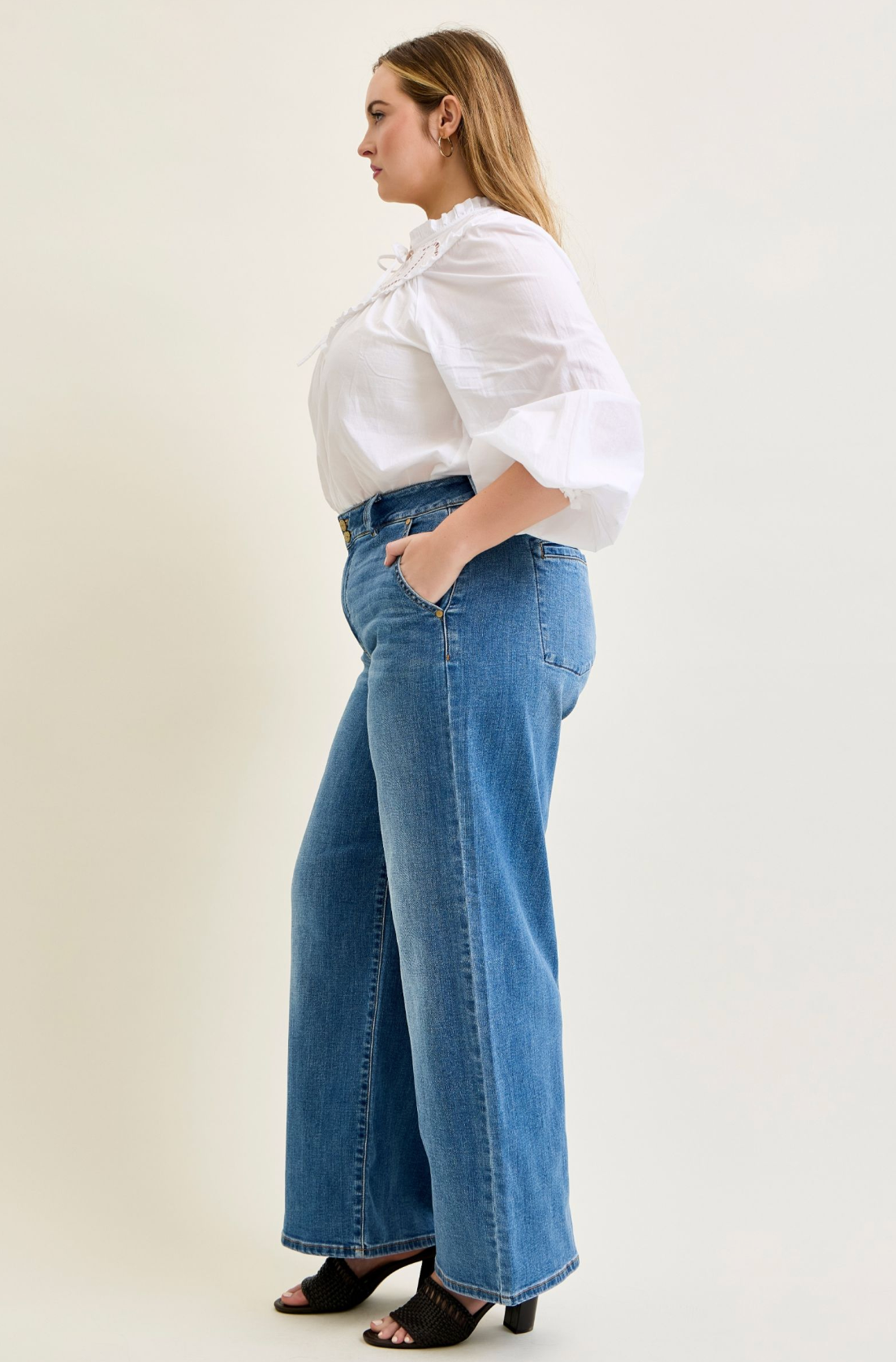 JUDY BLUE HIGH RISE TROUSER STYLE WIDE LEG JEANS - 30" INSEAM