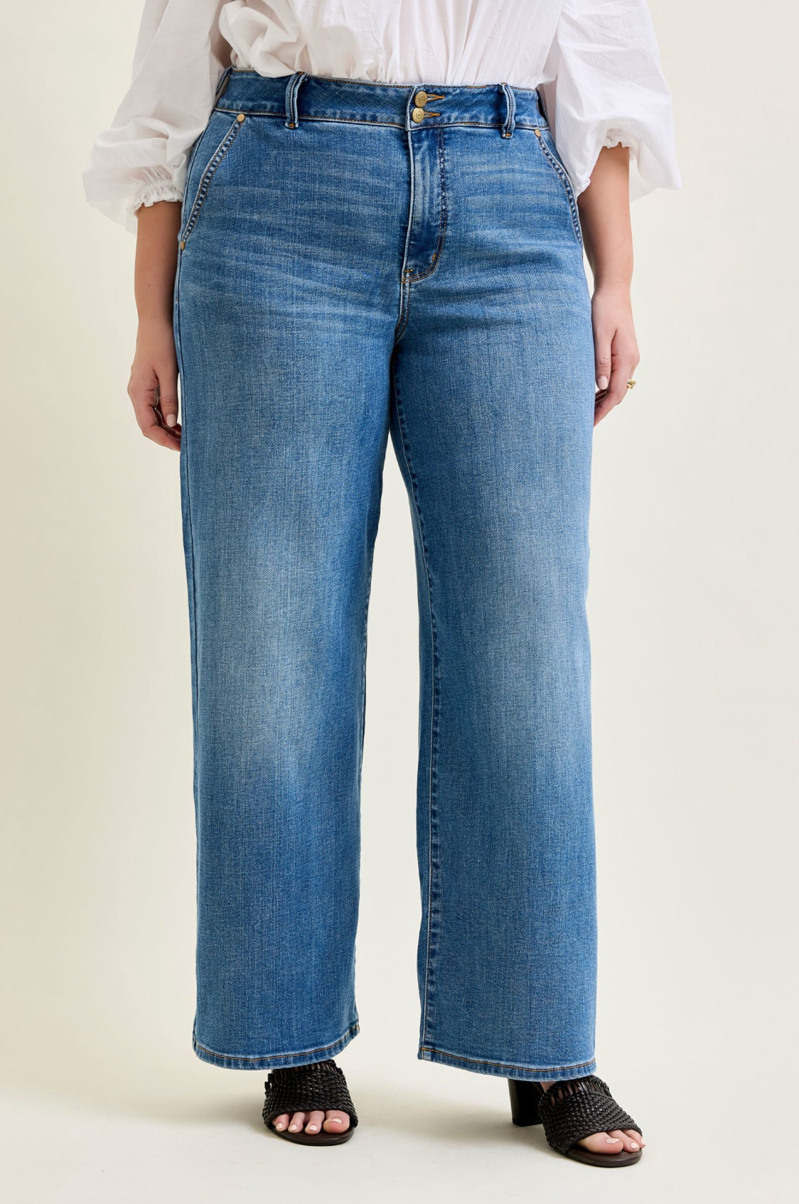 JUDY BLUE HIGH RISE TROUSER STYLE WIDE LEG JEANS - 32" INSEAM