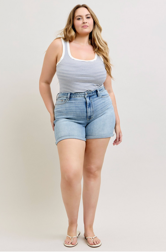 JUDY BLUE CUFFED SHORTS w/ CELL PHONE BACK POCKET