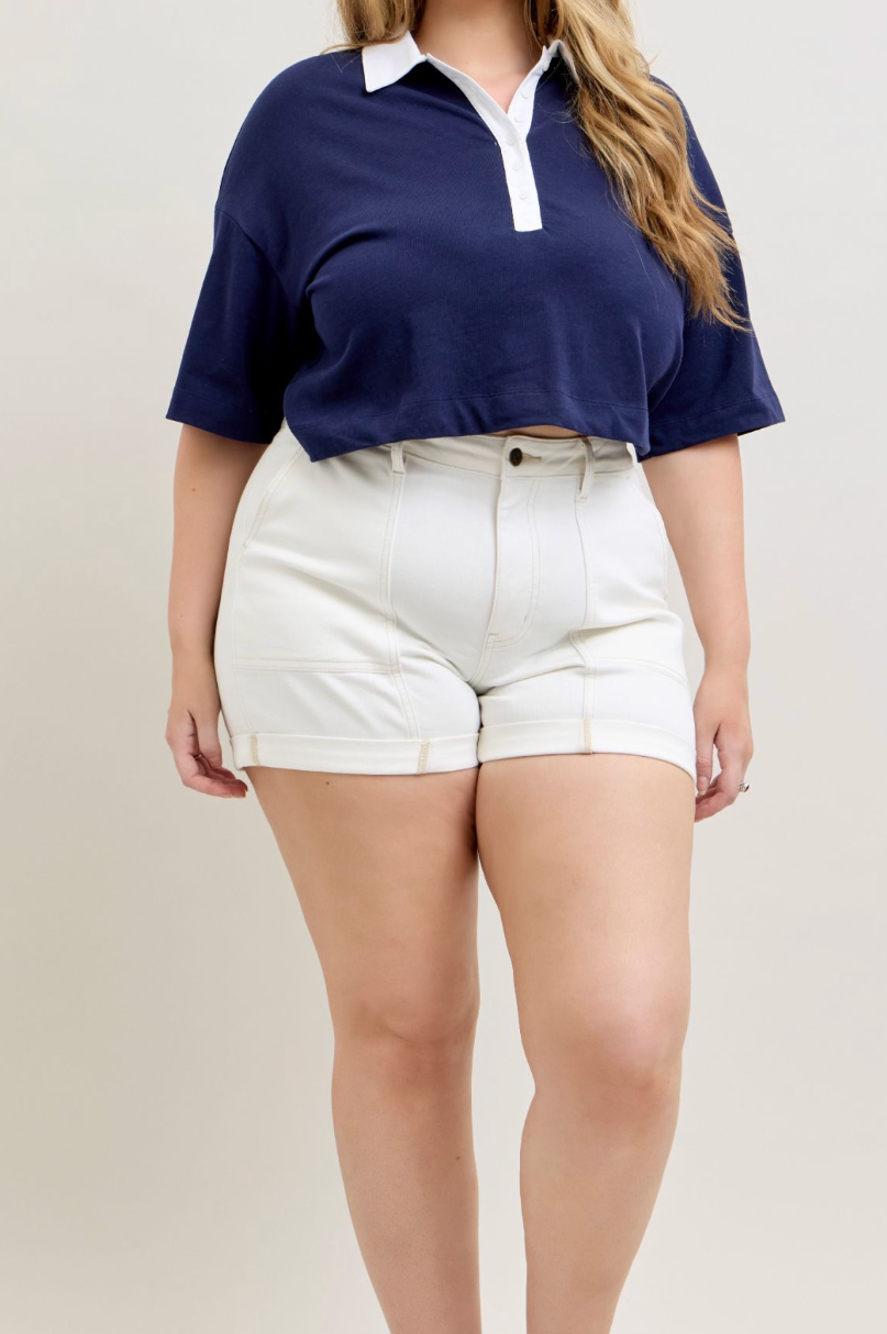 JUDY BLUE WEEKENDER SHORTS in WHITE