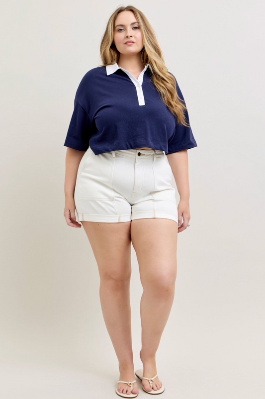 JUDY BLUE WEEKENDER SHORTS in WHITE
