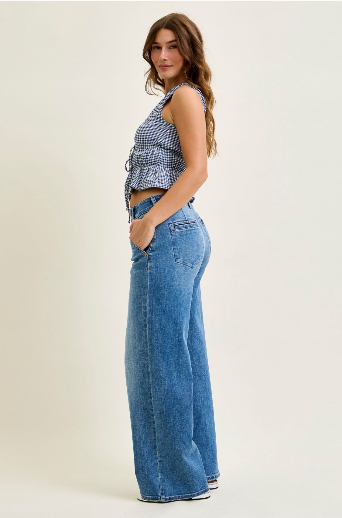JUDY BLUE HIGH RISE TROUSER STYLE WIDE LEG JEANS - 30" INSEAM