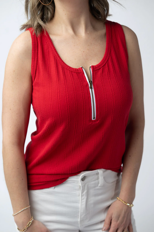 Mila Zipper Tank - Red