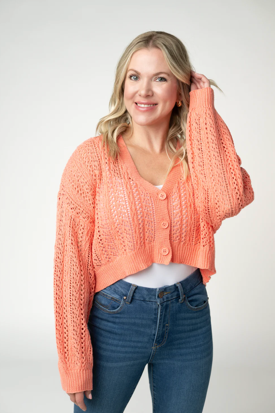 Callie Cropped Cardigan - Melon