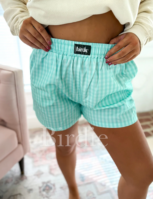 COTTON BOXER SHORTS in MINT GINGHAM
