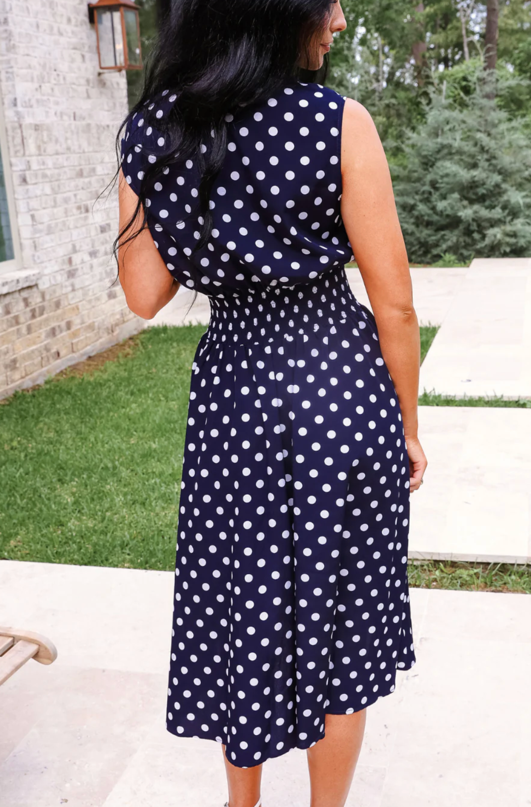 *PREORDER* ANNIE MIDI ZIPPER DRESS - NAVY POLKA