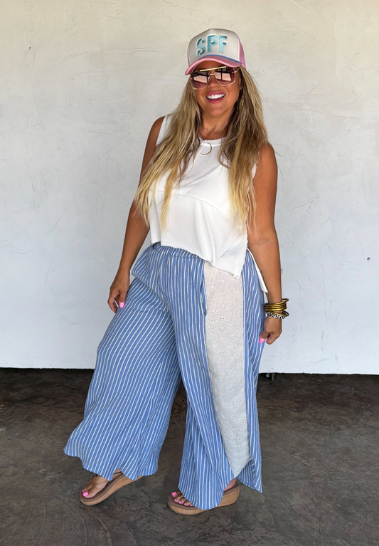 *PREORDER* WEEKEND ESCAPE LACE SIDE WIDE LEG PANTS - TWO COLORS