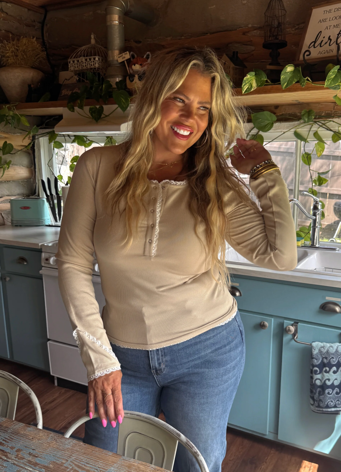 *PREORDER* ROSIE LACE HENLEY TOP - THREE COLORS