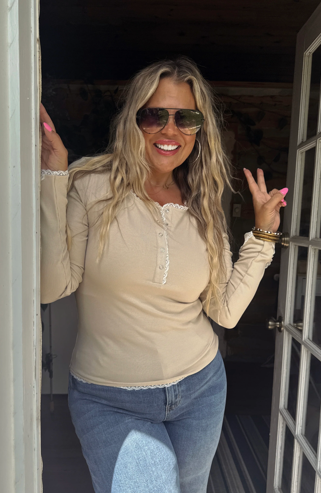 *PREORDER* ROSIE LACE HENLEY TOP - THREE COLORS