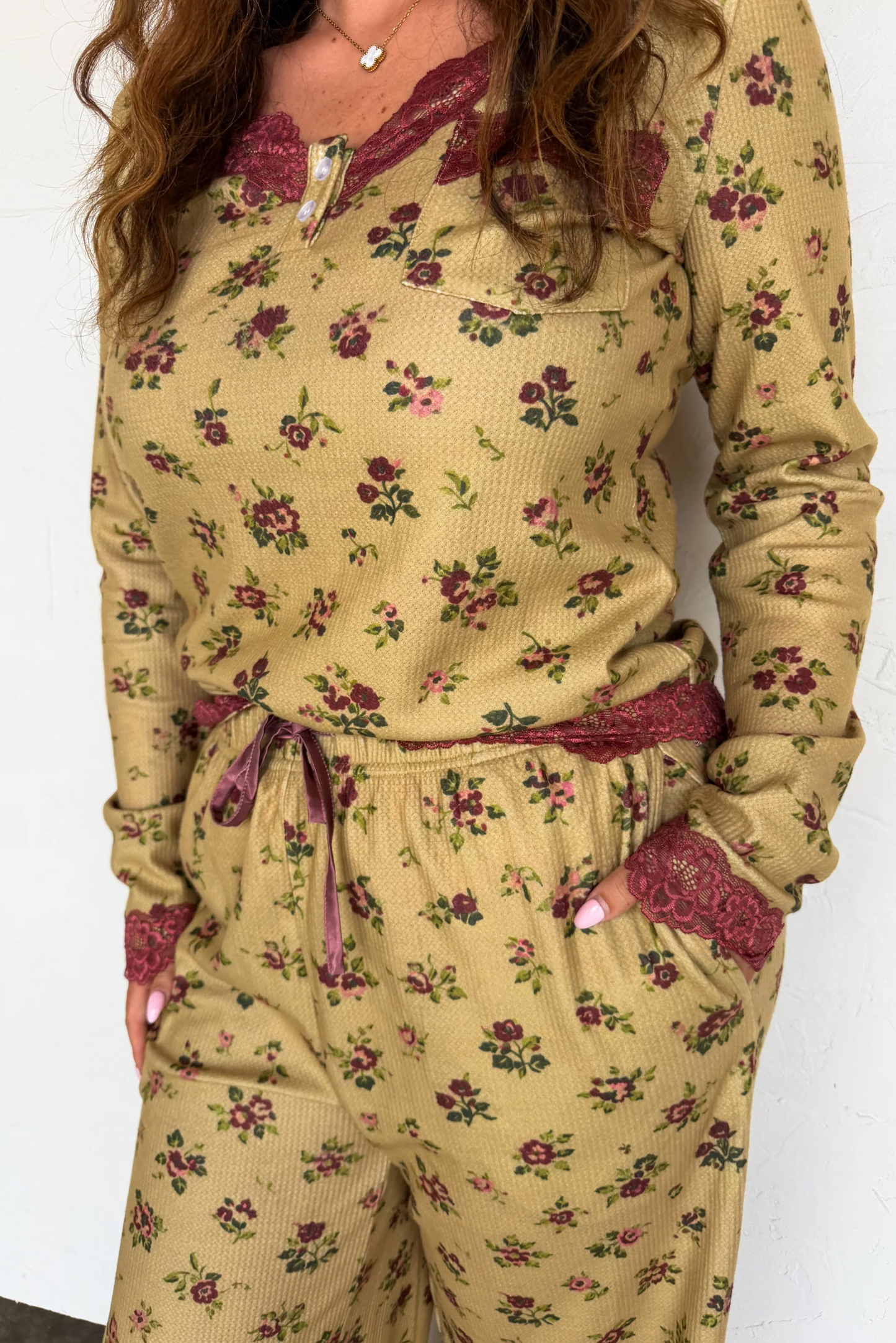 *PREORDER* FLORAL & LACE WAFFLE PAJAMAS - TWO COLORS