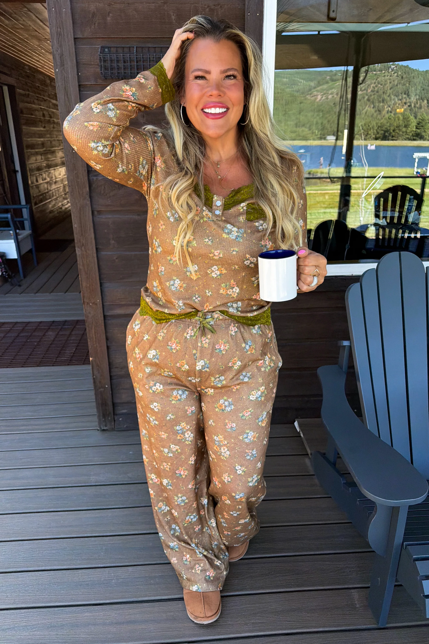 *PREORDER* FLORAL & LACE WAFFLE PAJAMAS - TWO COLORS