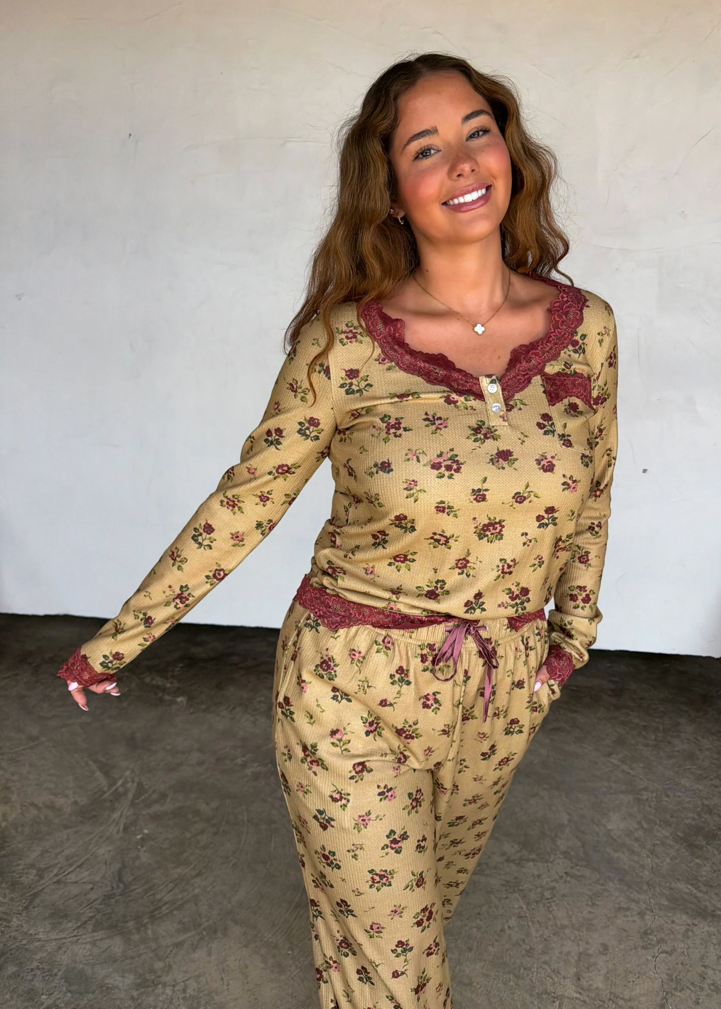*PREORDER* FLORAL & LACE WAFFLE PAJAMAS - TWO COLORS