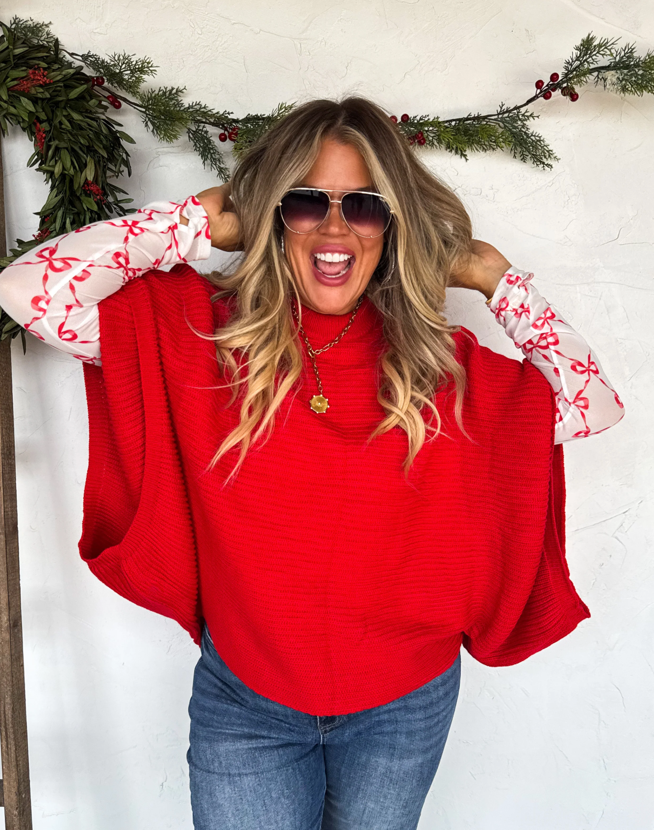 MEG PULLOVER PONCHO - RED