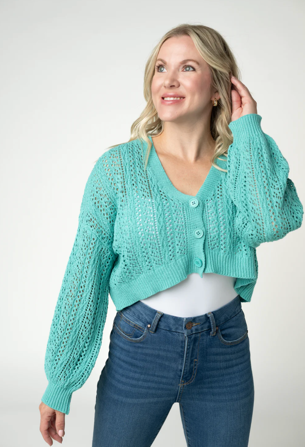 Callie Cropped Cardigan - Aqua