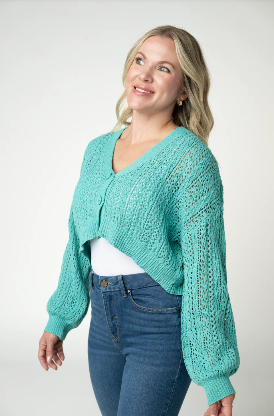 Callie Cropped Cardigan - Aqua