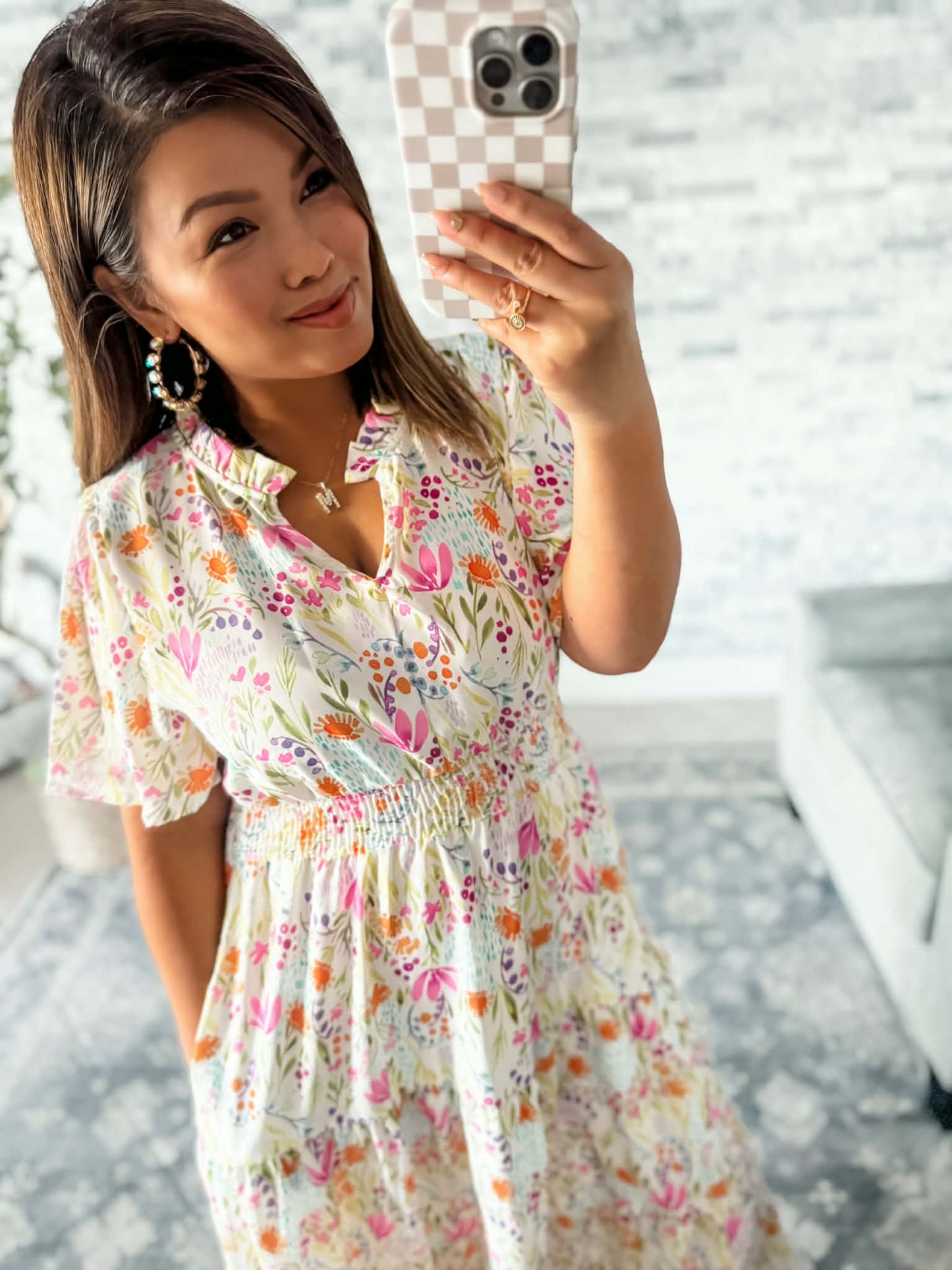 PETALS IN THE BREEZE SMOCKED MIDI DRESS
